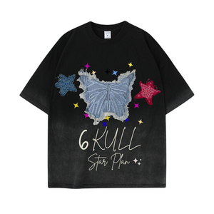 6Kull Star Plan Butterfly Denim Washed T-Shirt