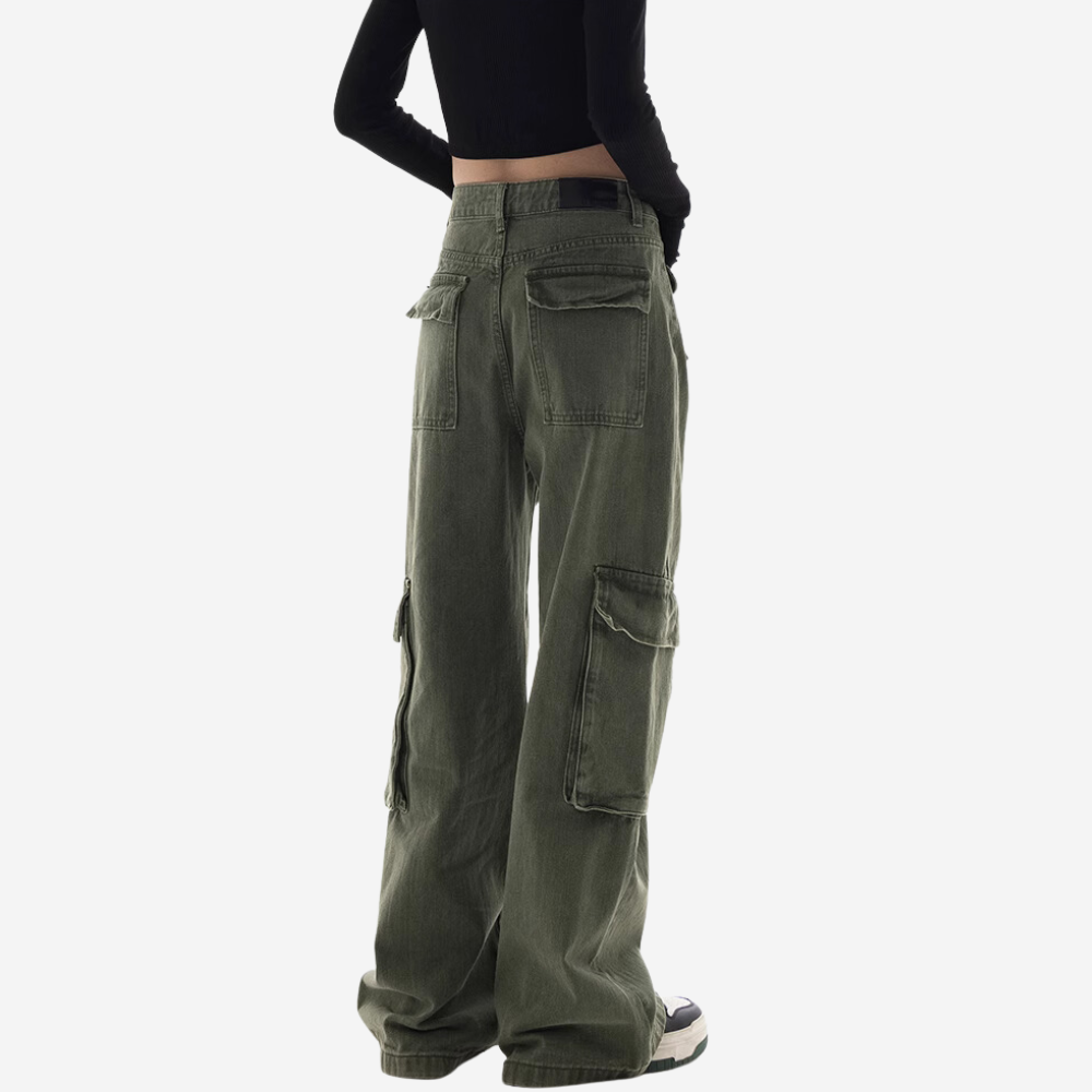 Women's Retro Army Green High Waist Cargo Pants
