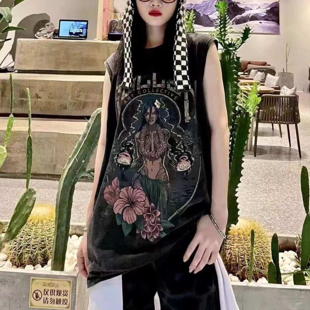 Hip Hop Bold Graphic Print Washed Vest
