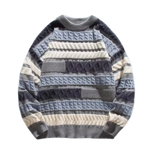 Casual Irregular Contrast Color Crew Neck Sweater