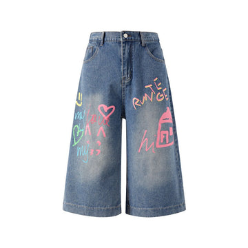 Unseen Echoes Graffiti Hearts, Handmade Starts Jeans