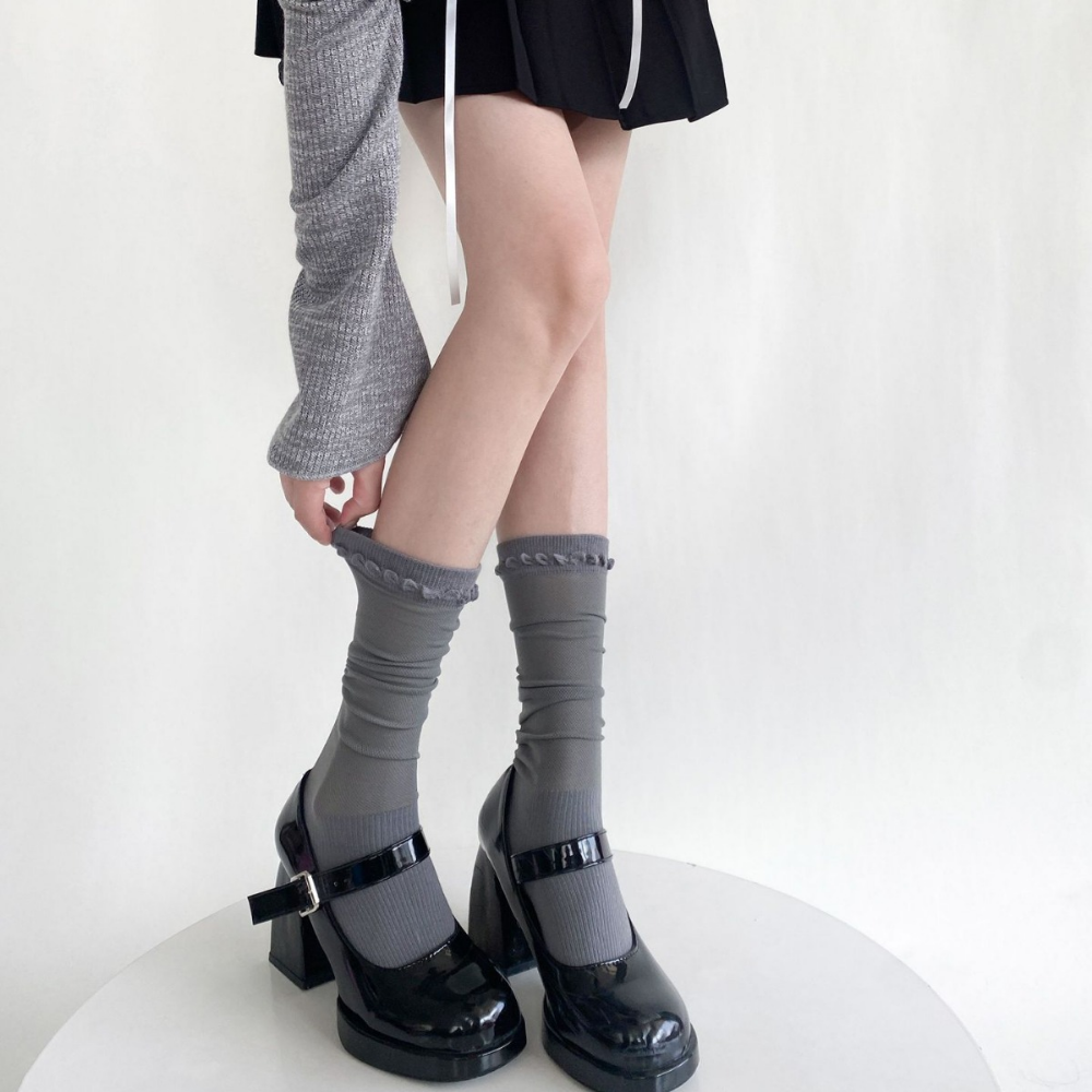 Solid Color Breathable Calf Socks