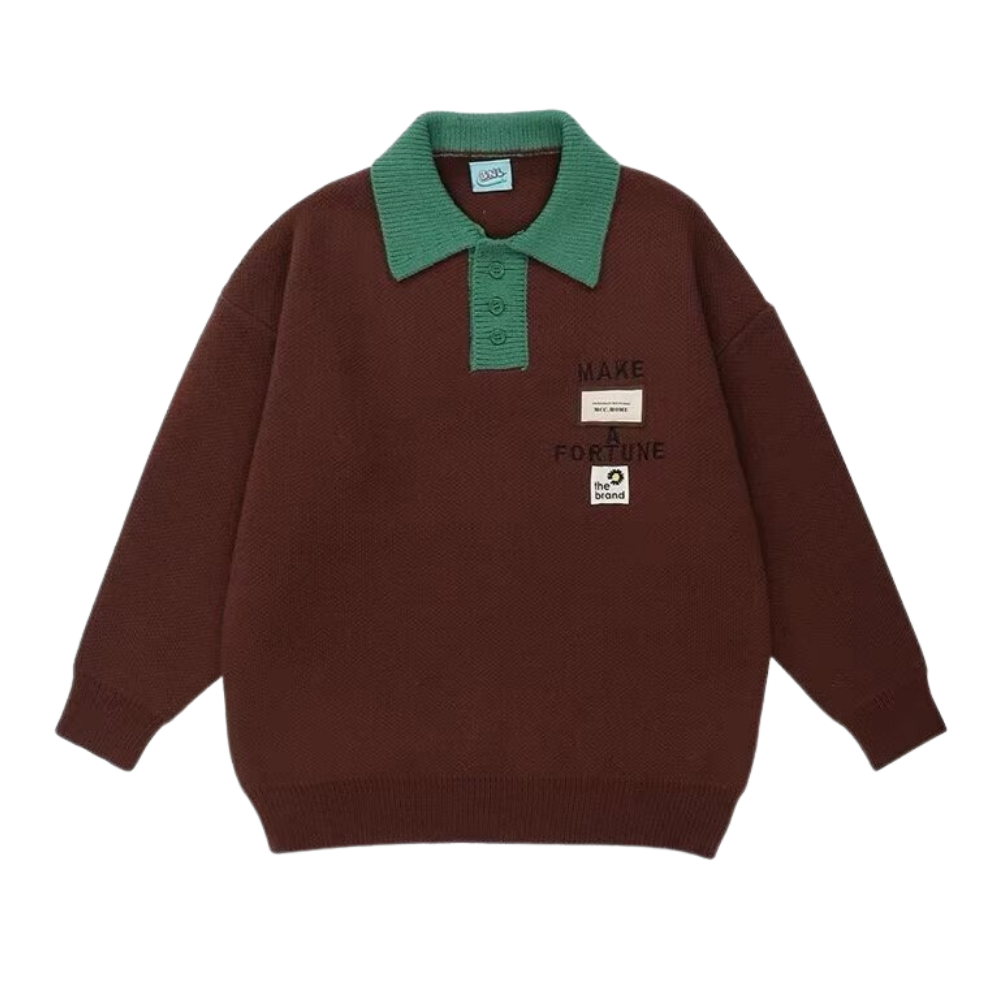Retro Contrast Lapel Polo Sweater