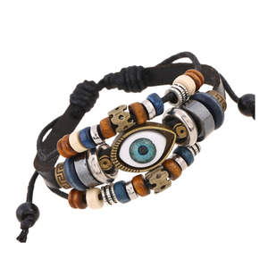 Dark Beaded Eyes Couple Leather Bracelet