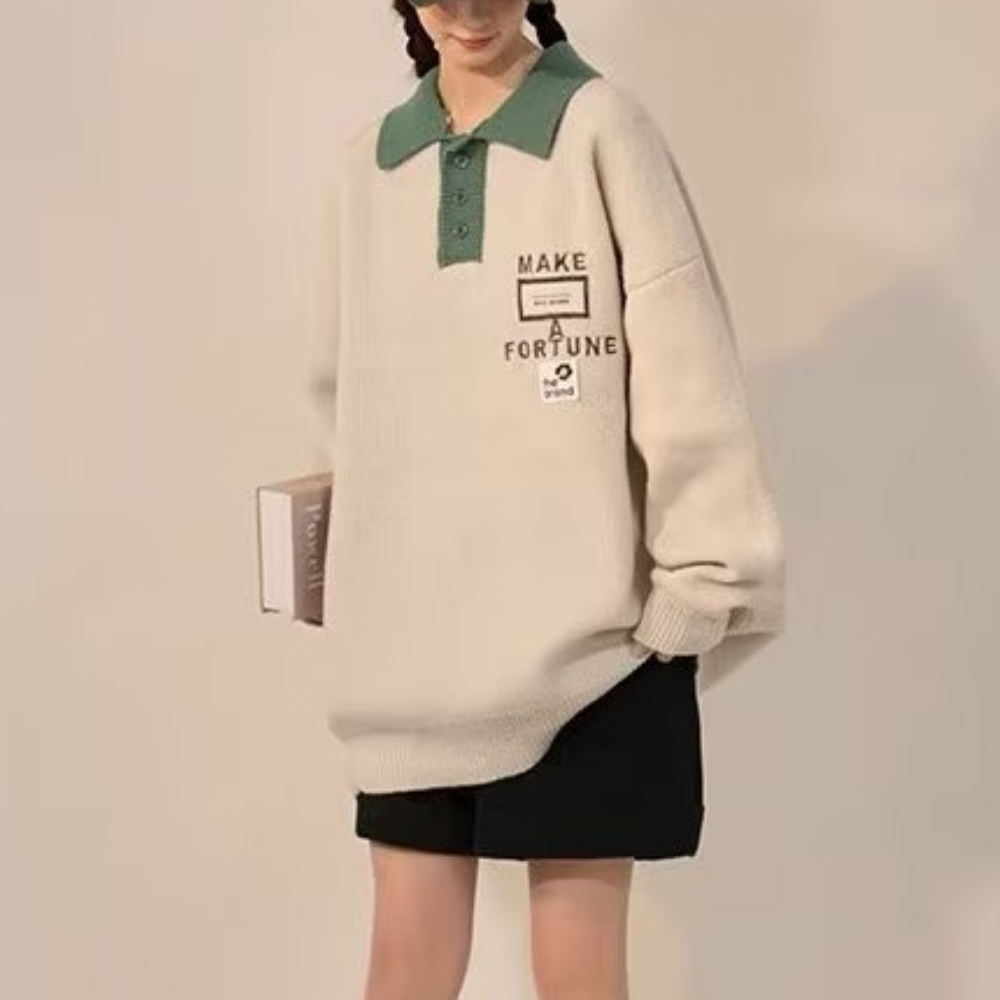 Retro Contrast Lapel Polo Sweater
