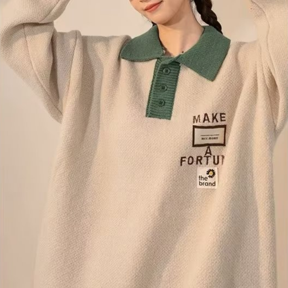 Retro Contrast Lapel Polo Sweater