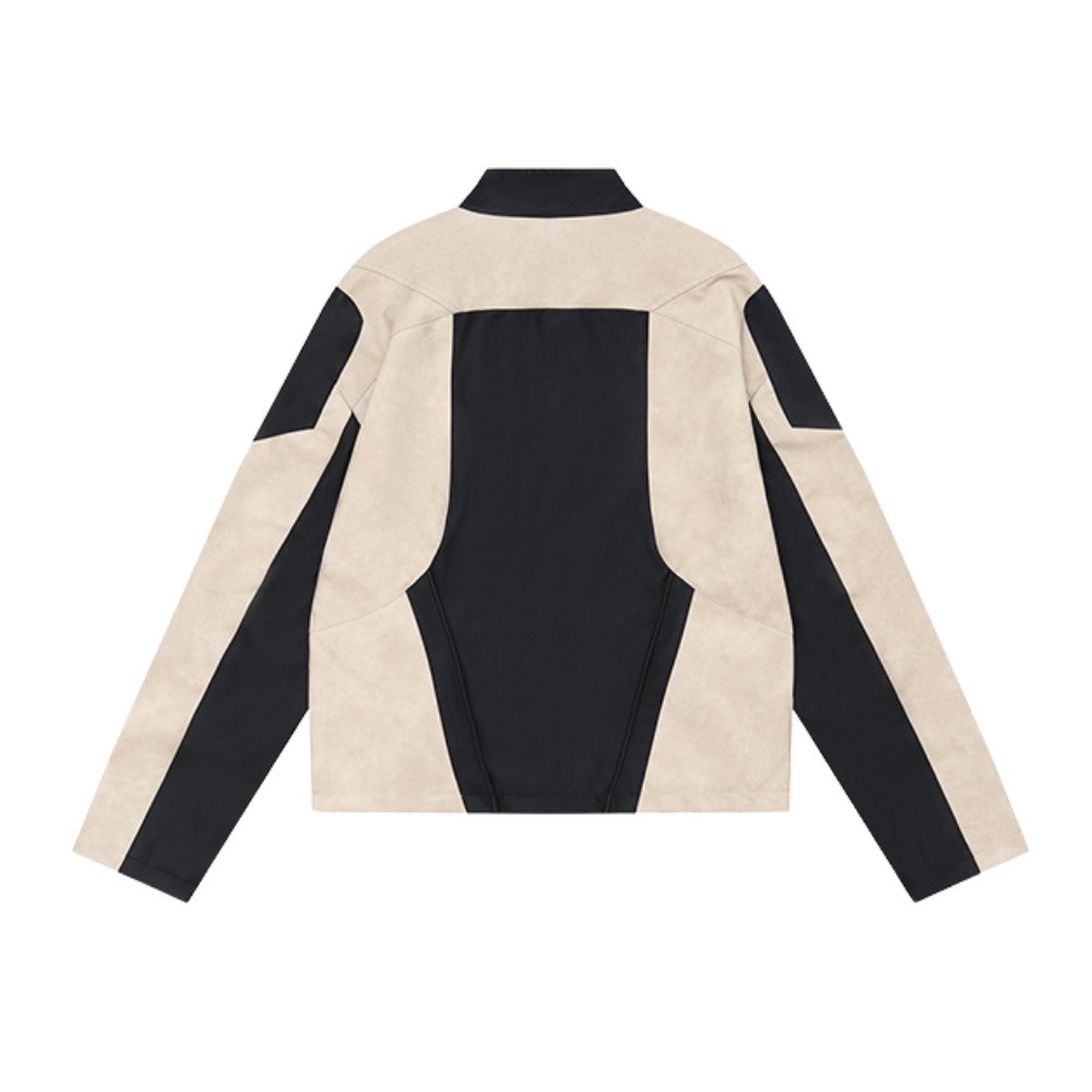 Stand Collar Contrast Leather Jacket