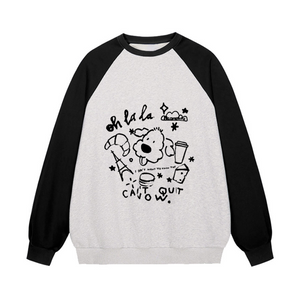 Cute Cartoon Print Patchwork Sweatshirt