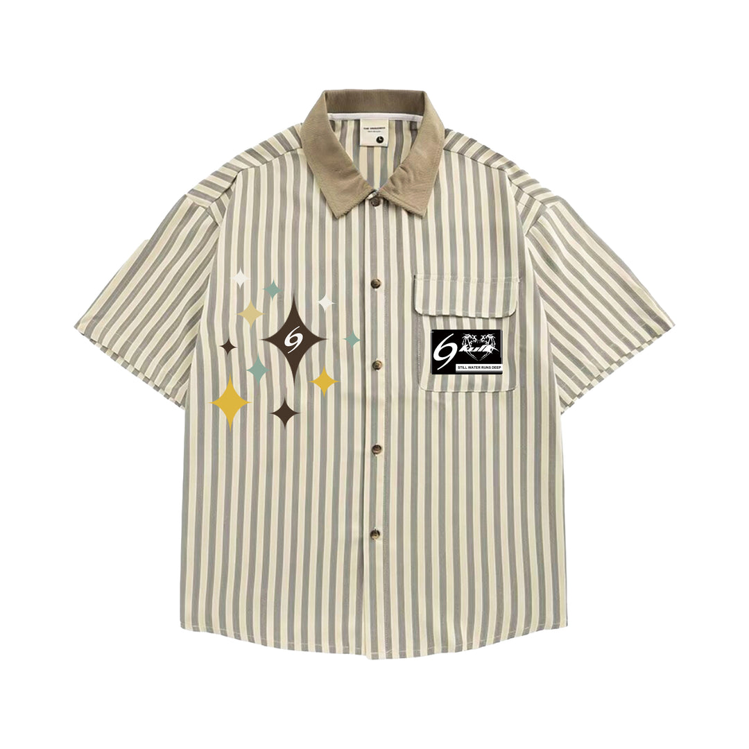 6Kull Preppy Striped Star Embroidered Shirt