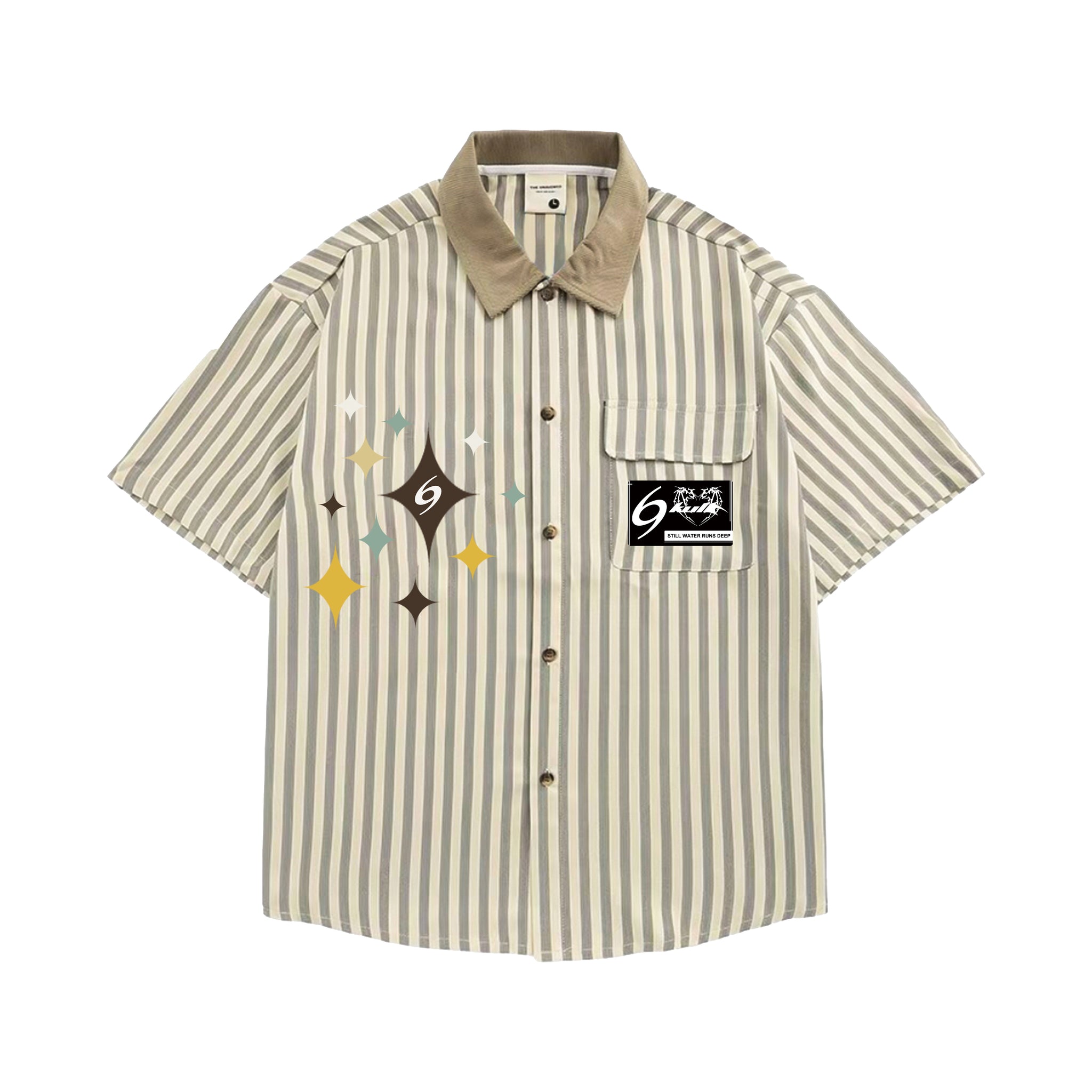 6Kull Preppy Striped Star Embroidered Shirt
