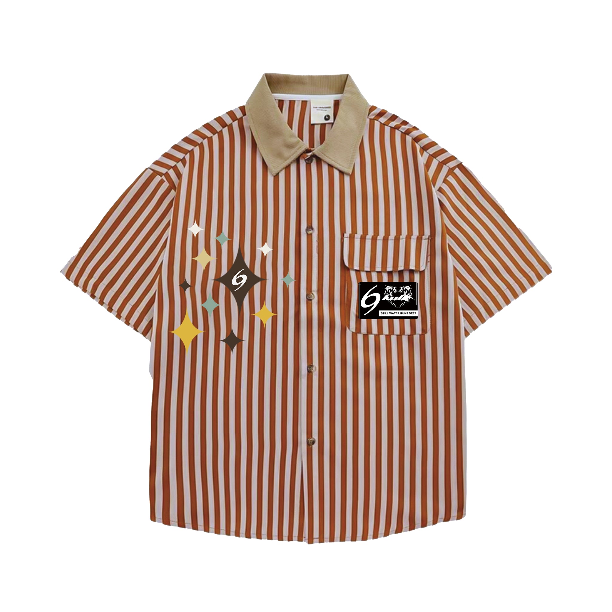 6Kull Preppy Striped Star Embroidered Shirt