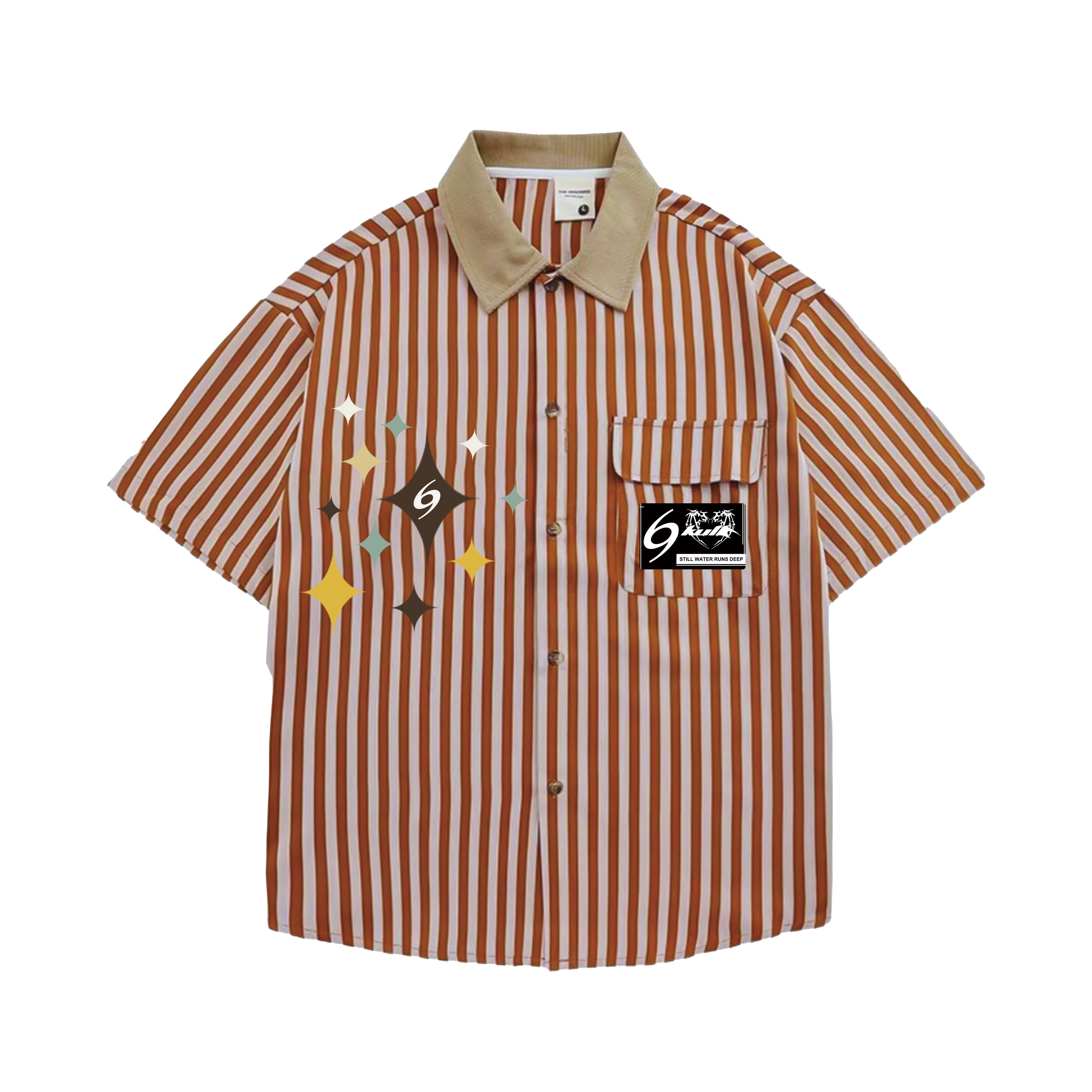 6Kull Preppy Striped Star Embroidered Shirt