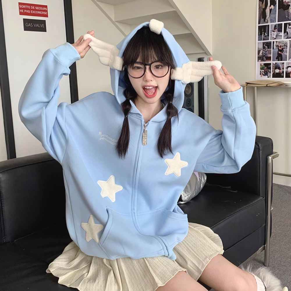 Solid Color 3D Stars Hoodie