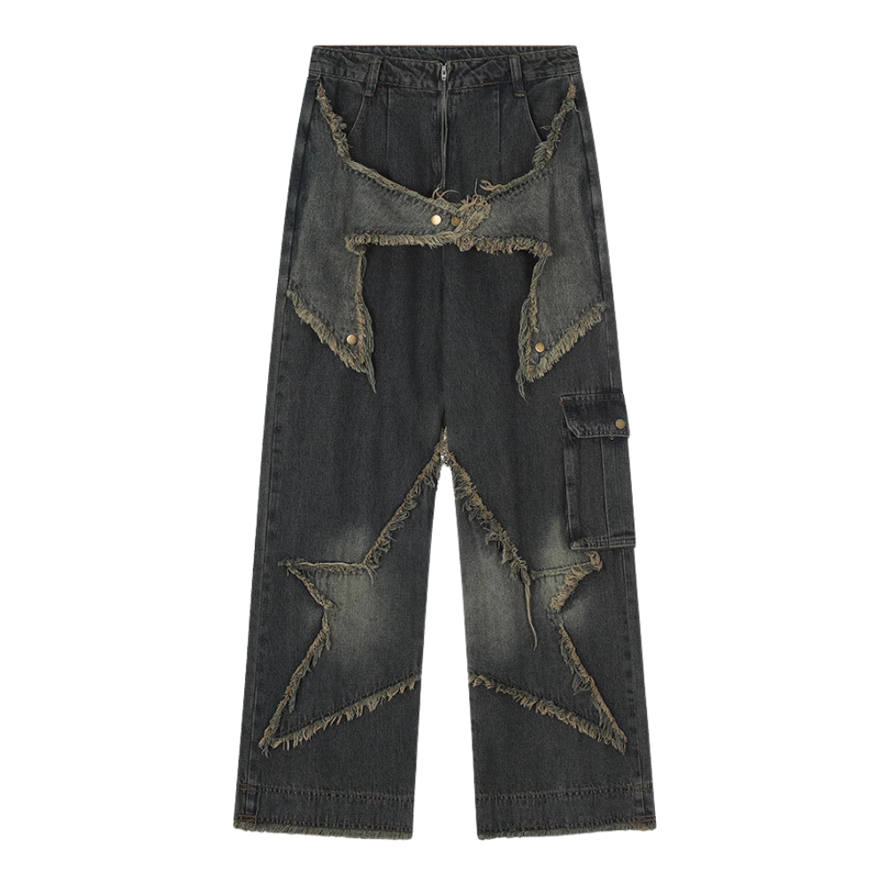 High Street Pentagram Patched Raw Edge Jeans – AokLok (Kclot)