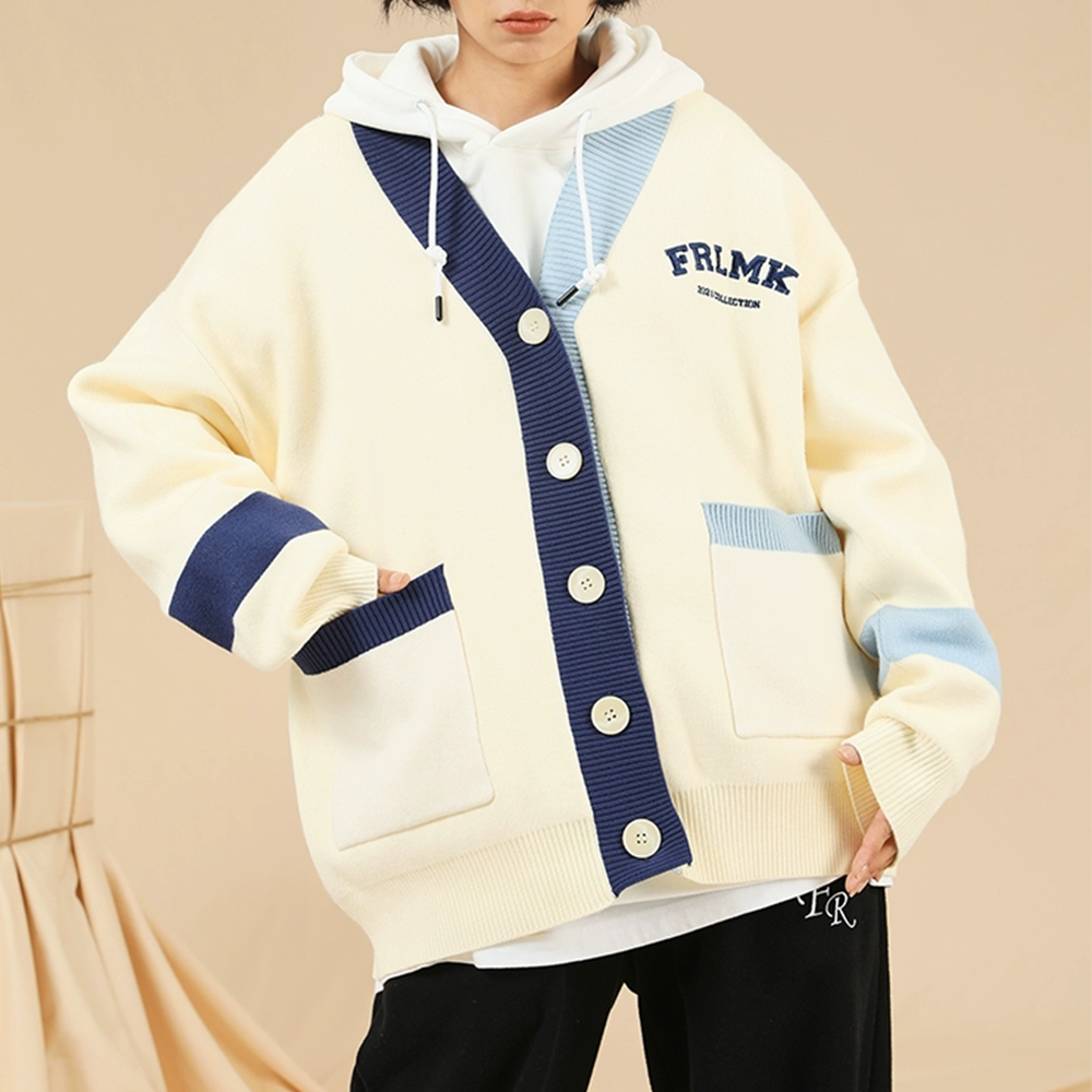 Japanese Letter Embroidery Cardigan Sweater