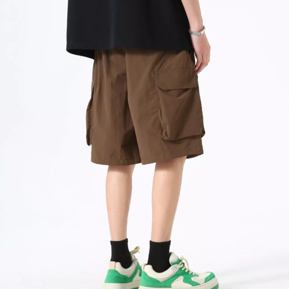 Vintage Solid Drawstring Cargo Shorts