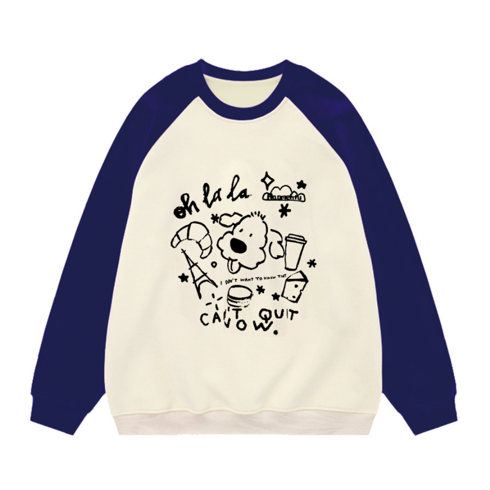 Cute Cartoon Print Patchwork Sweatshirt