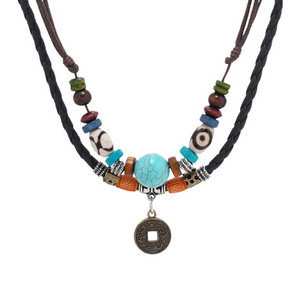 Turquoise Beaded Copper Coin Necklace