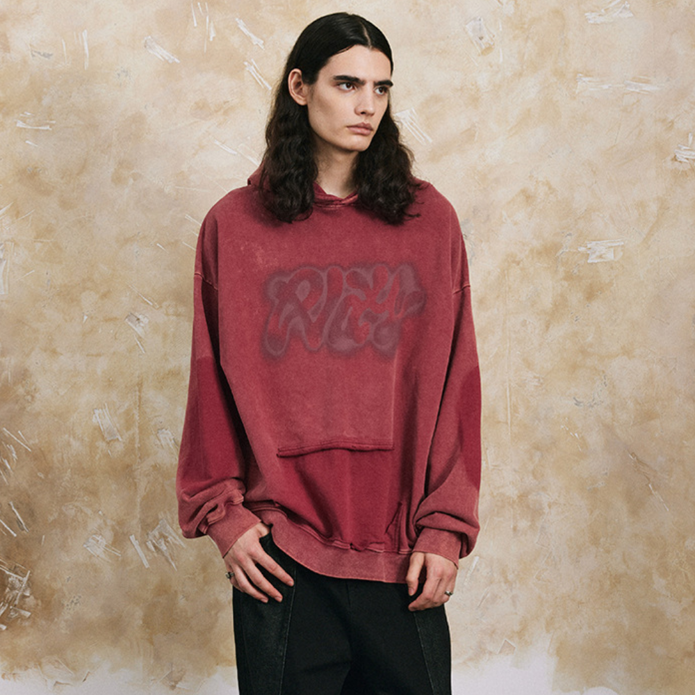Red Wash Print Hoodie