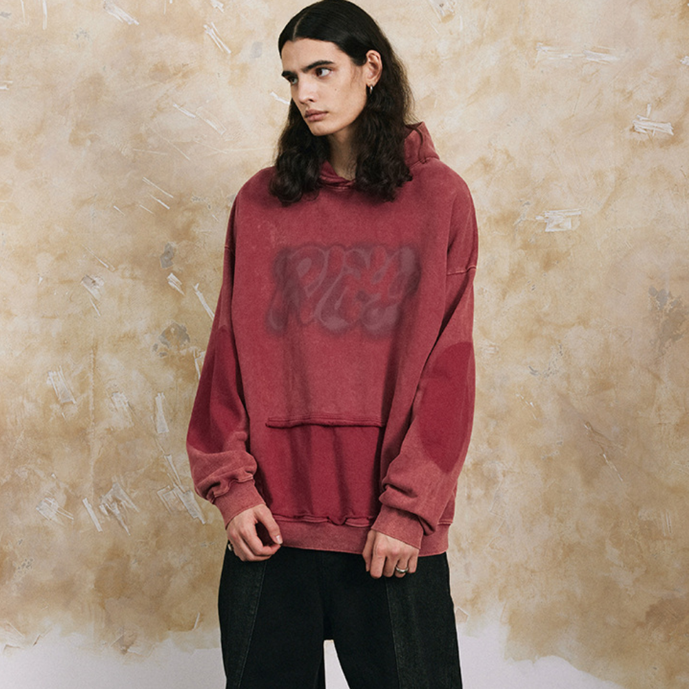 Red Wash Print Hoodie
