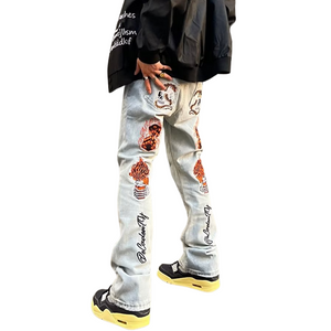 High Street Flame Skull Embroidered Jeans