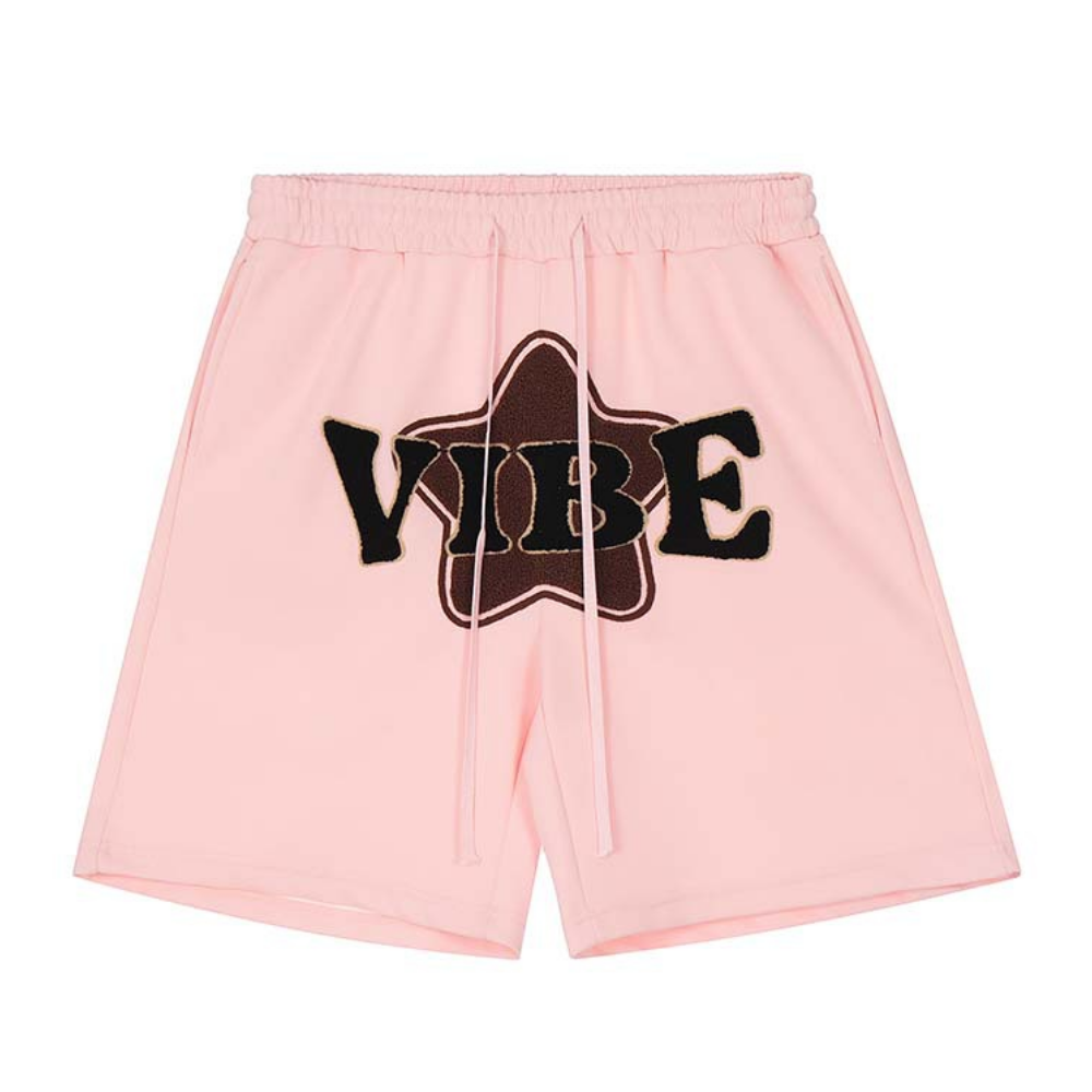 Casual Alphabet Star Flocked Cotton Shorts