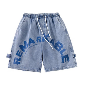 Street Loose Letter Print Denim Shorts