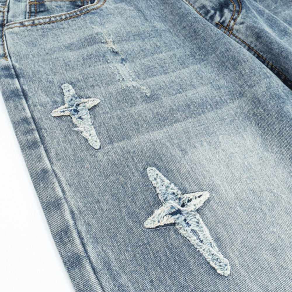Solid Color Four Pointed Star Jeans