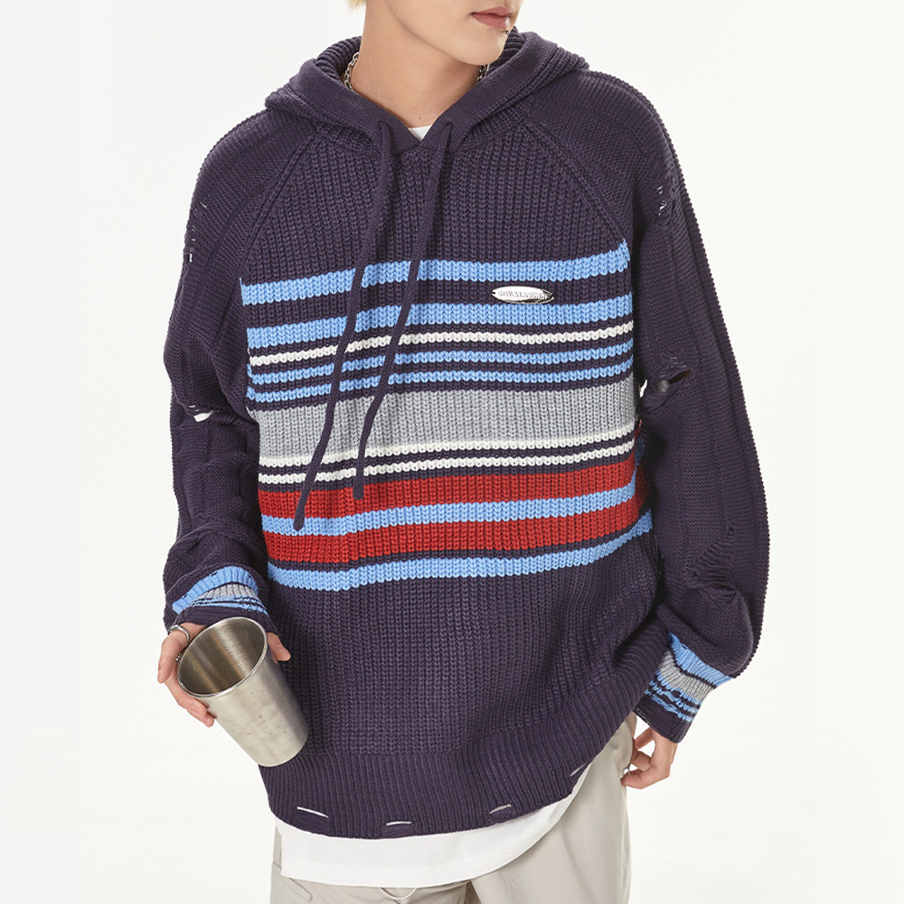 Preppy Striped  Hooded Hoodies