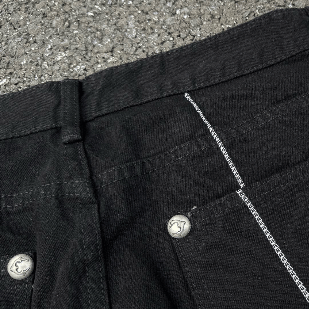 Y2K Embroidered Baggy Jeans with White Starburst Pattern