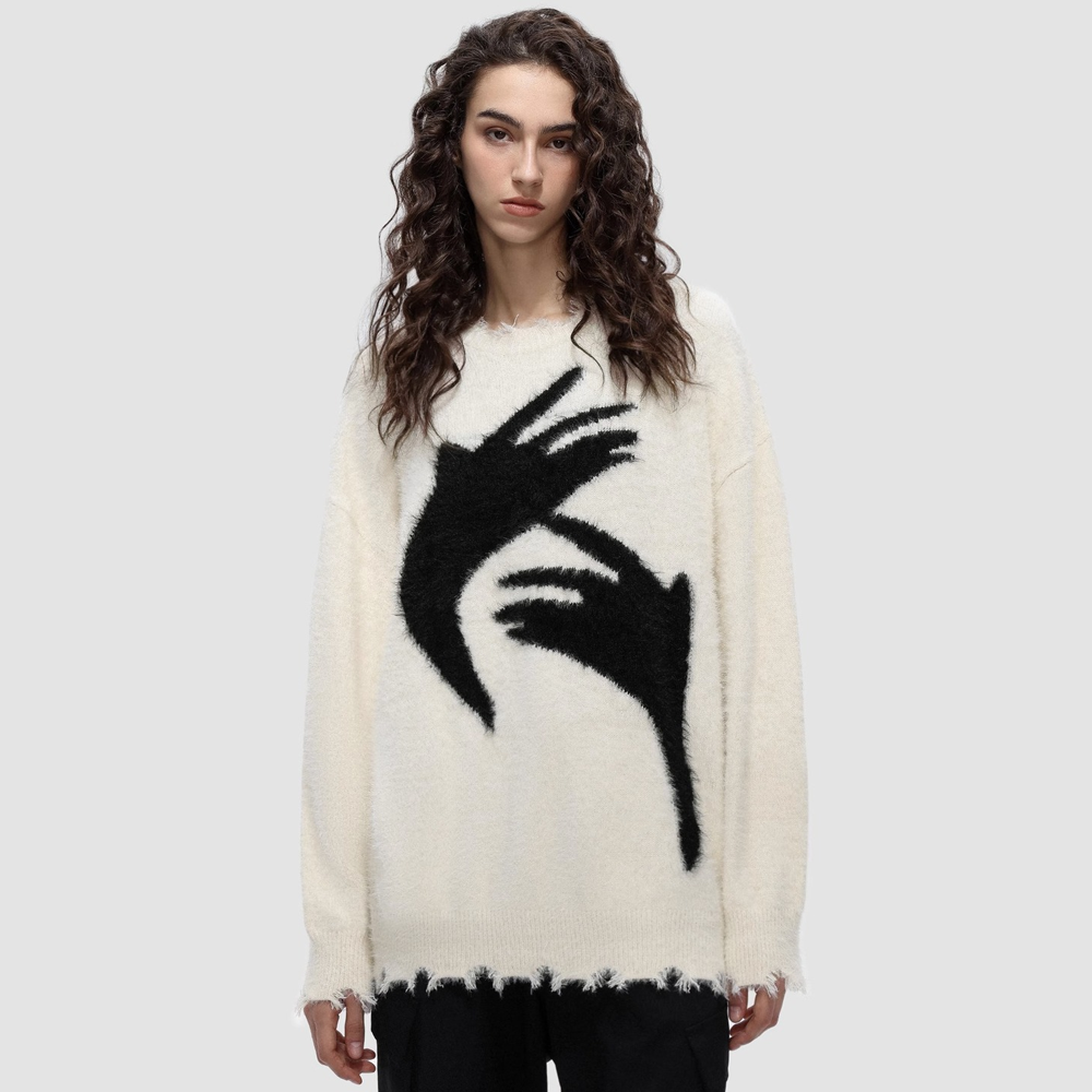 Retro Abstract Hand Fleece Sweater