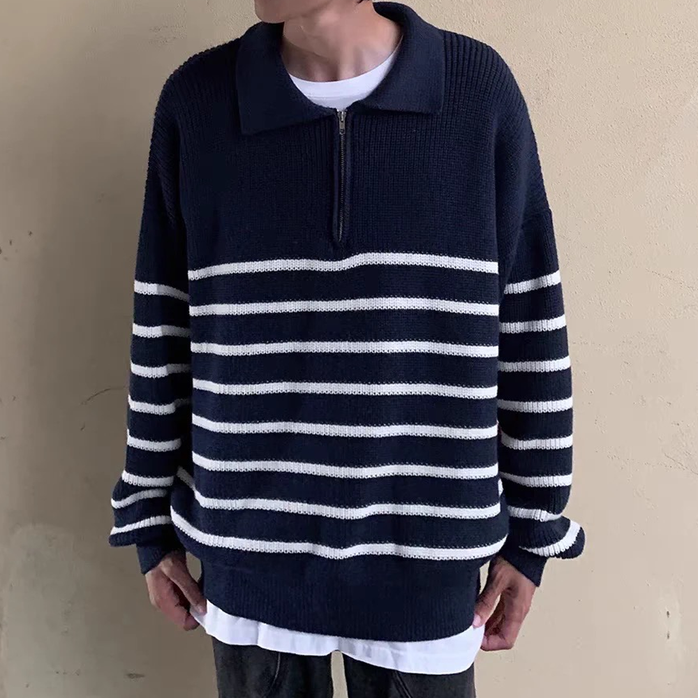 Minimalist Striped Polo Sweater