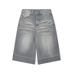 Distressed Whiskered Denim Shorts