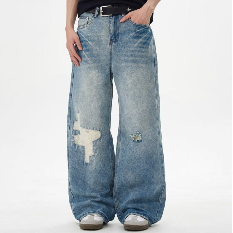 Unseen Echoes Worn Future — Hand-Repaired Wide Denim