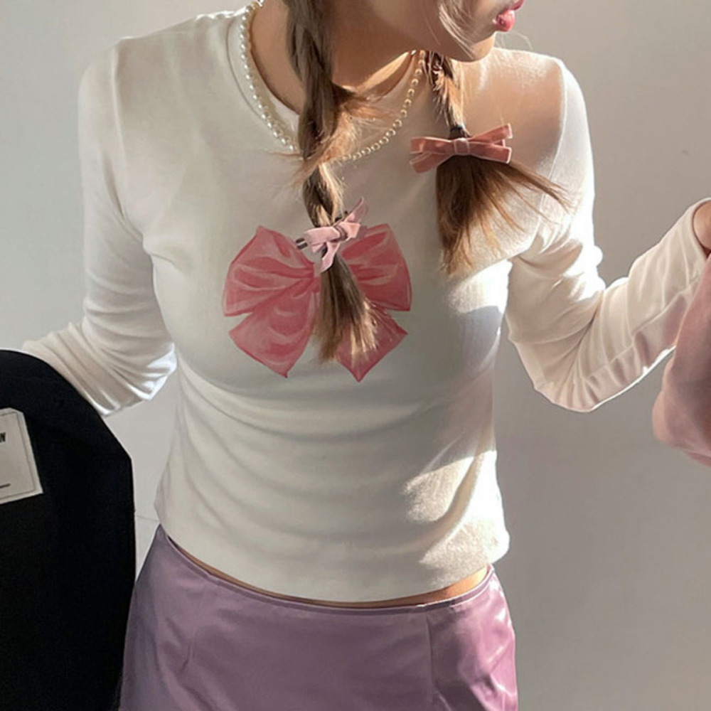 Women's Hot Girl Bow Print Long Sleeve