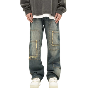 DF Washed Raw Edge Pockets Straight Jeans