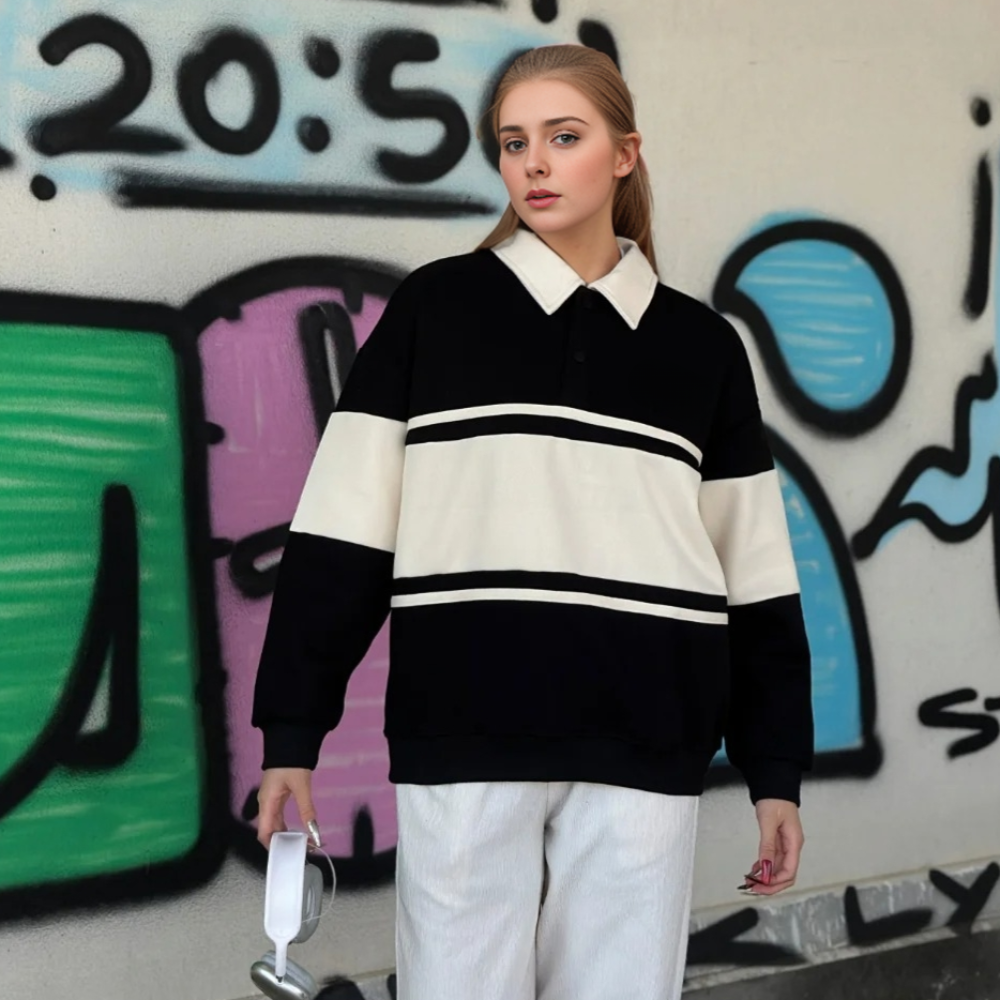 Japanese Striped Contrasting Sweatshirt