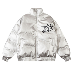 Star Letter Patch Stand Collar Coat