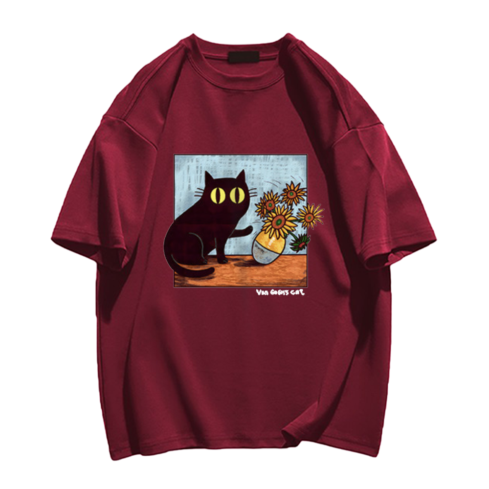 Cat And Van Gogh'S Sunflowers T-Shirt