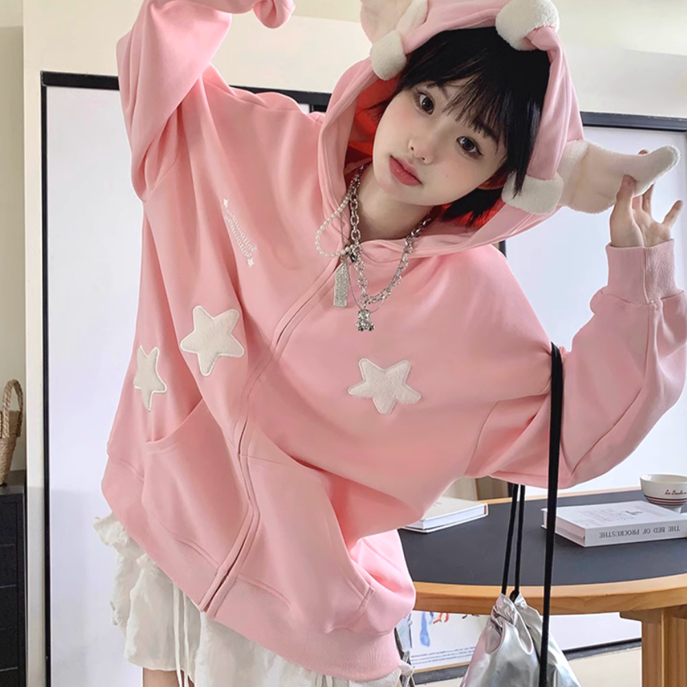 Solid Color 3D Stars Hoodie