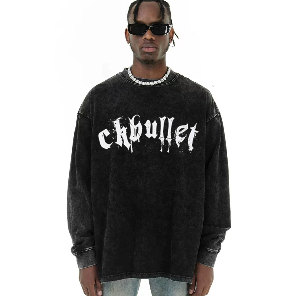 Retro Dark Cross Letters Long-Sleeve Shirt
