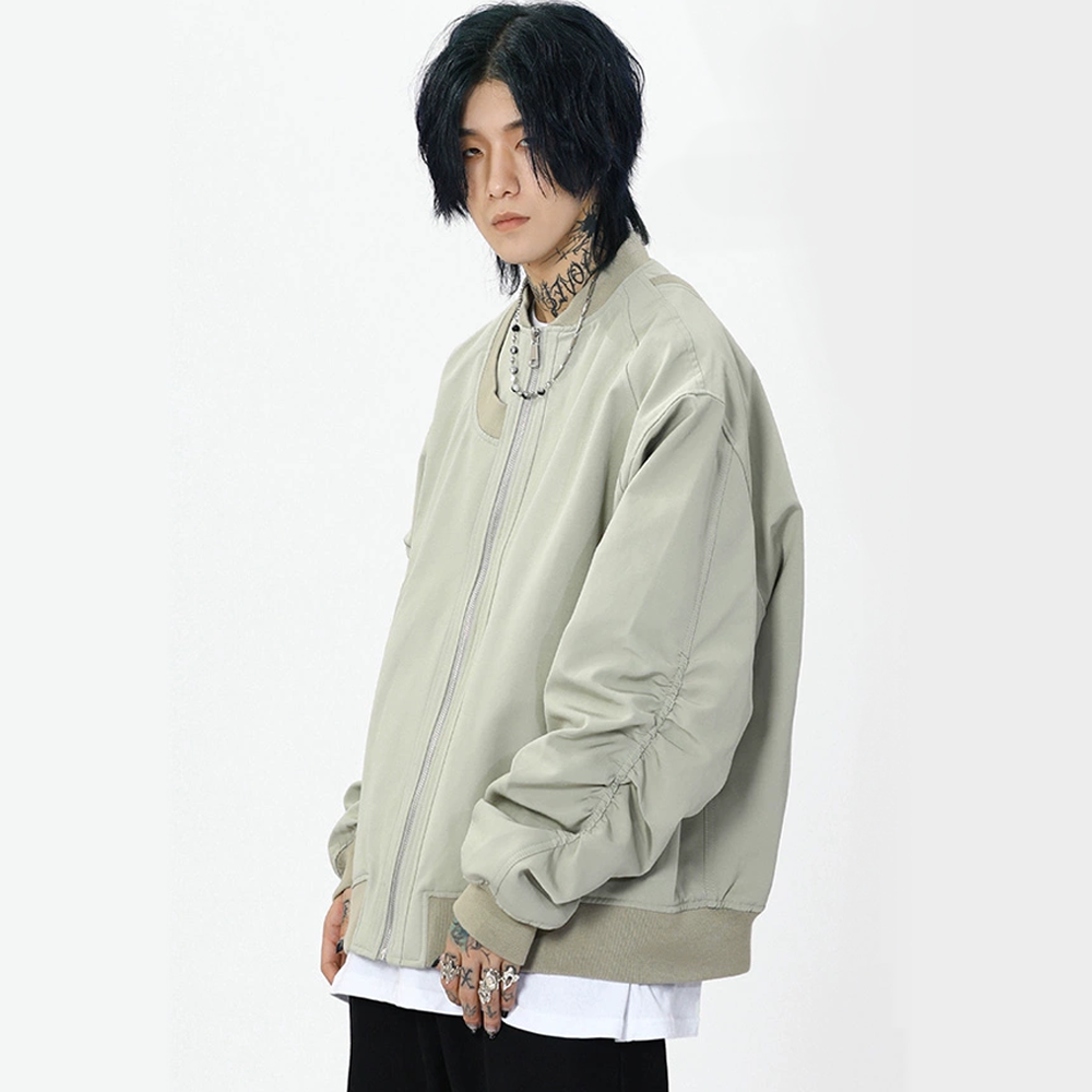 Simple Solid Color Baseball Collar Jacket