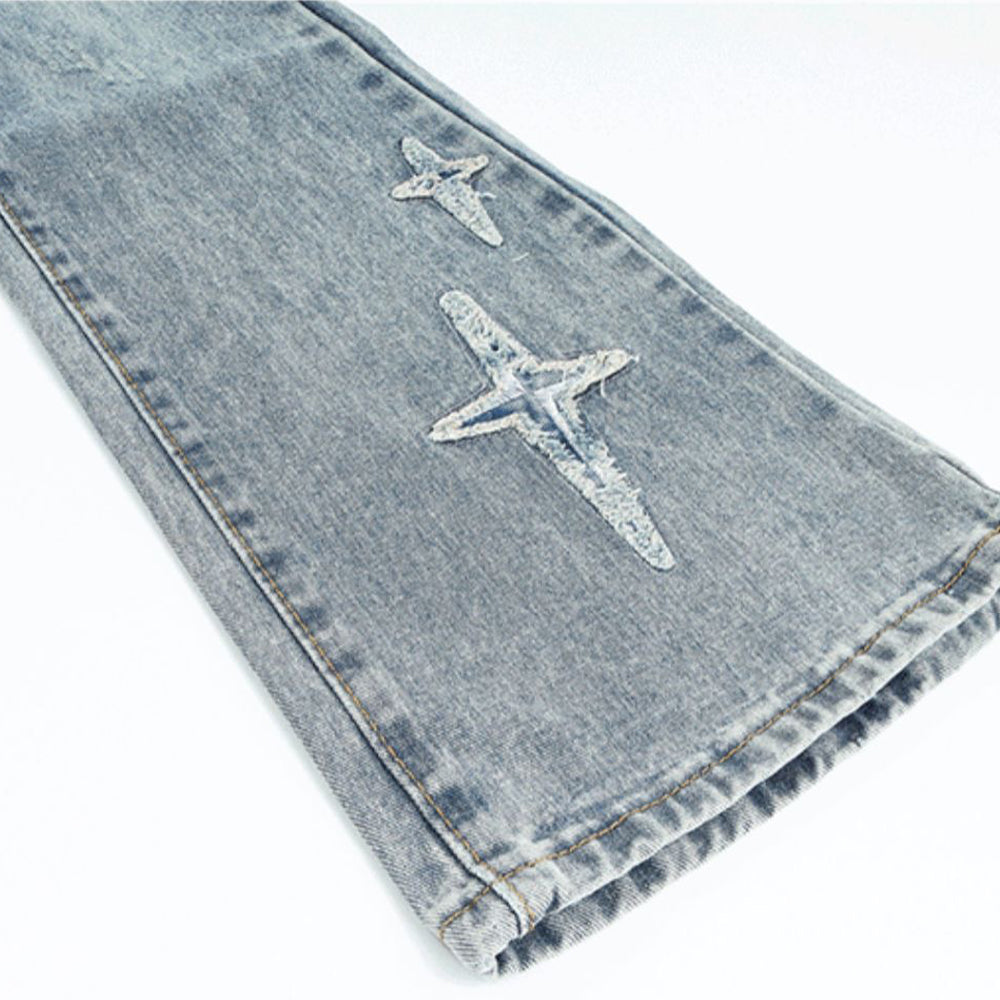 Solid Color Four Pointed Star Jeans
