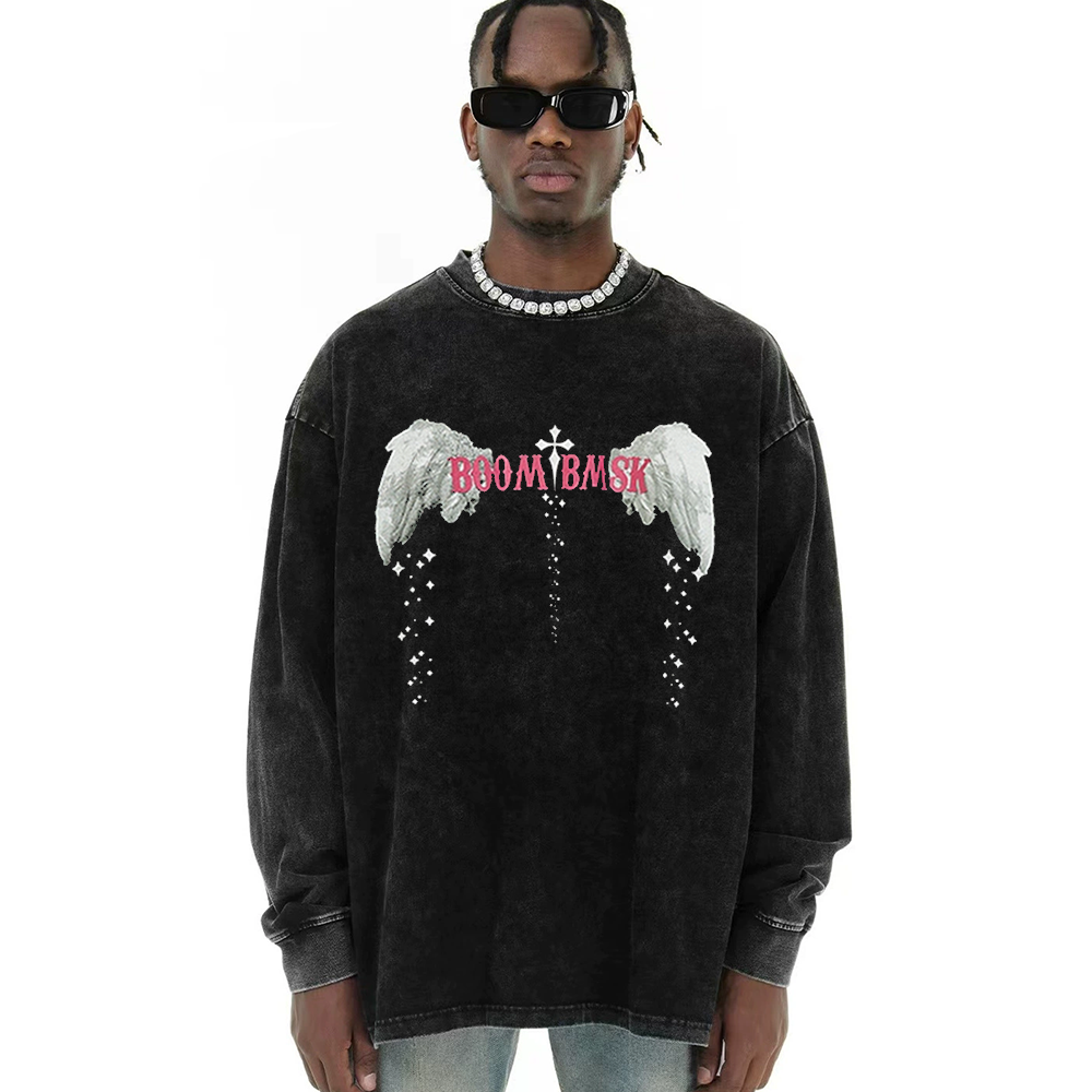 Angel Wings Ribbed Cuffs Long-Sleeve Shirt