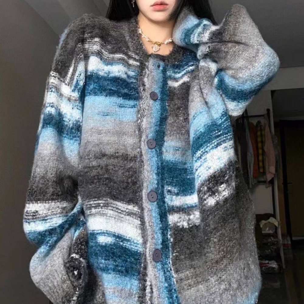 Japanese Retro Gradient Stripes Cardigan Sweater