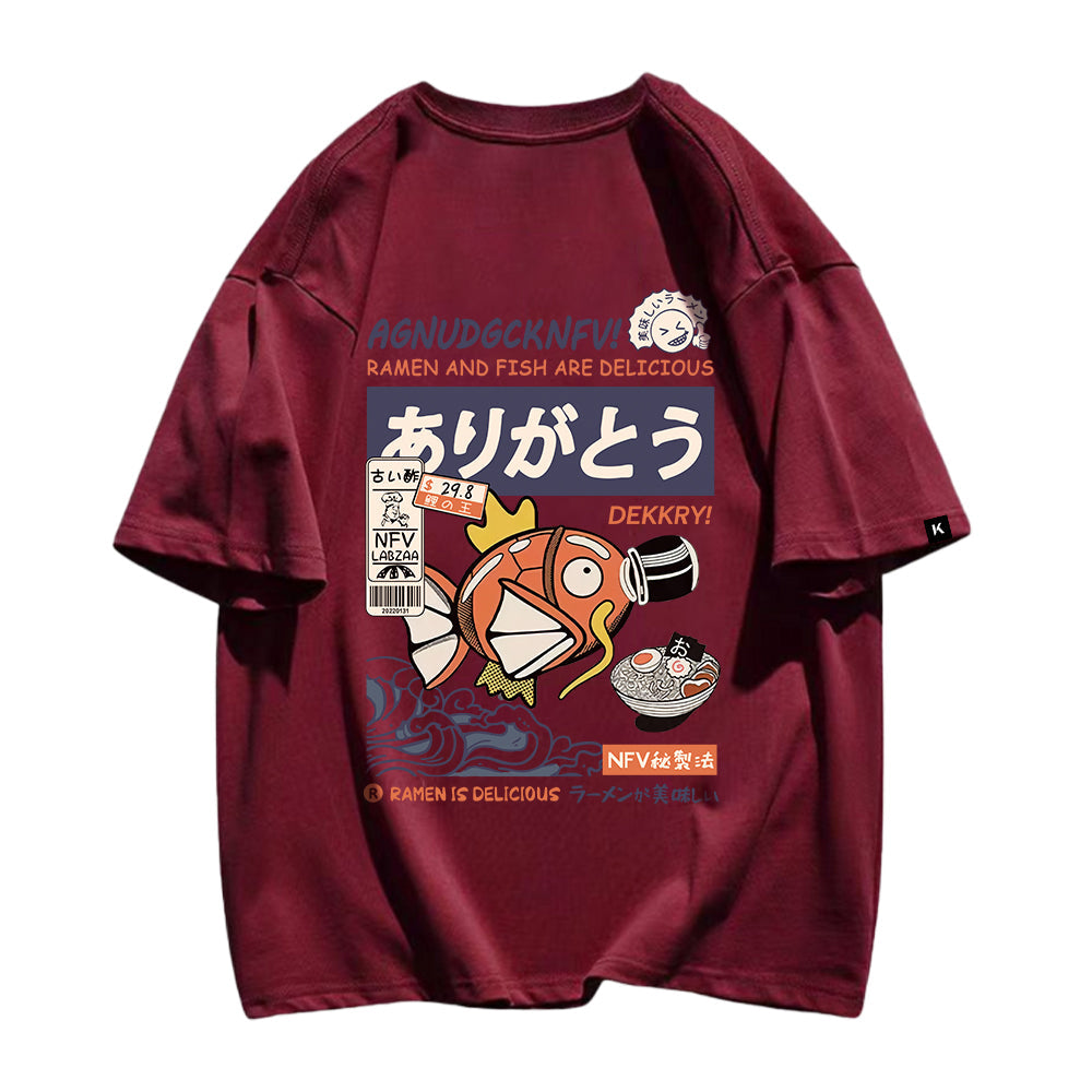 Cartoon Kitty Cat Fish Drawstring Hooded T-Shirt