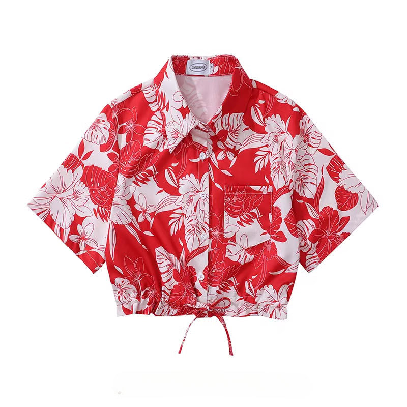 Holiday style retro short sleeved floral shirt