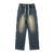 Distressed Side Star Embroidery Jeans