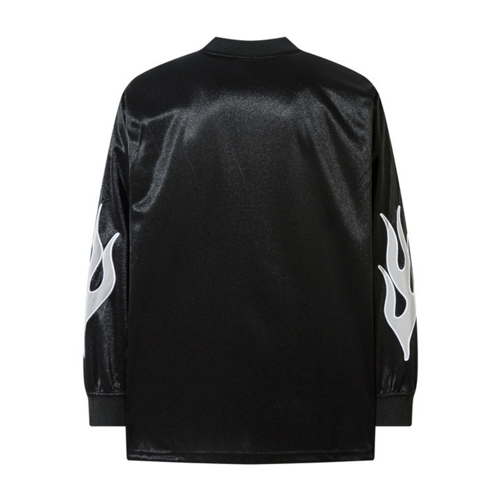 V-neck Flame Embroidery Patchwork Sweatshirt