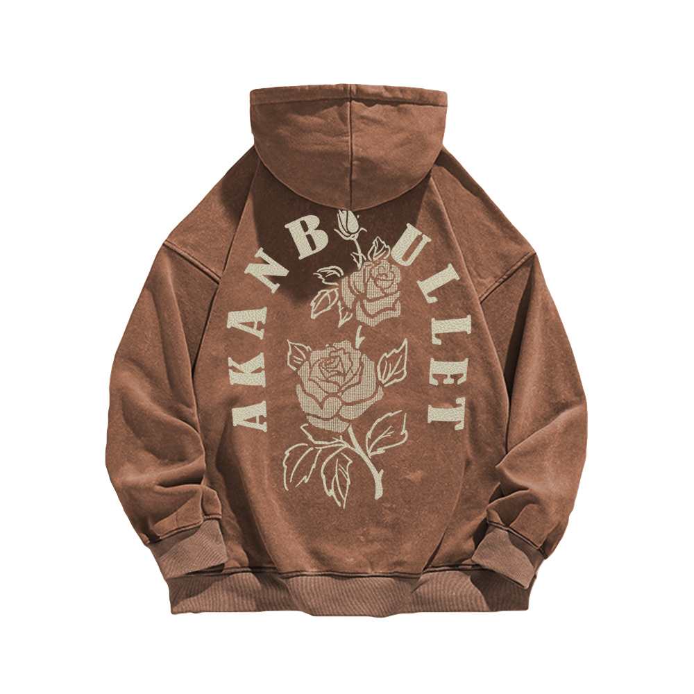 Retro Rose Letter Circle Washed Hoodie